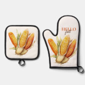 HELLO FALL, OHREN VON CORN, OFENHANDSCHUH & Topflappen-Set (Vorderseite)
