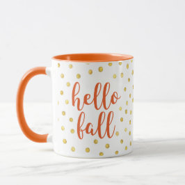 Hello Fall Orange Gold Imitate Foil Dots Tasse