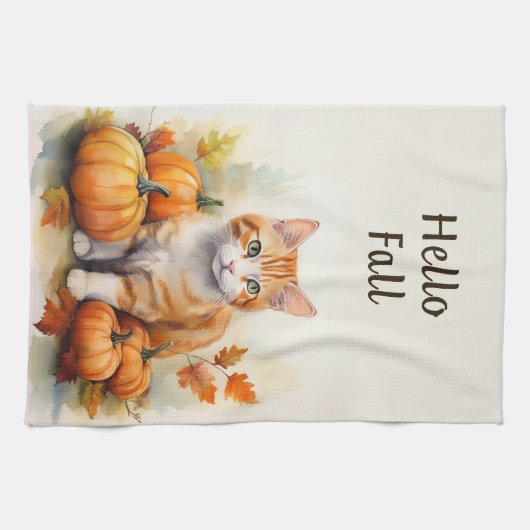 Hello Fall Orange Tabby Küchentücher (Horizontal)
