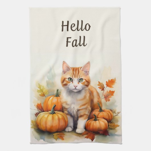 Hello Fall Orange Tabby Küchentücher (Vertikal)