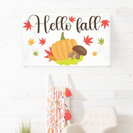 Hello Fall Pumpkin and Mushrooms Autumn Banner (Insitu)