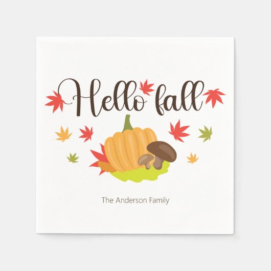 Hello Fall Pumpkin and Mushrooms Autumn Serviette (Vorderseite)