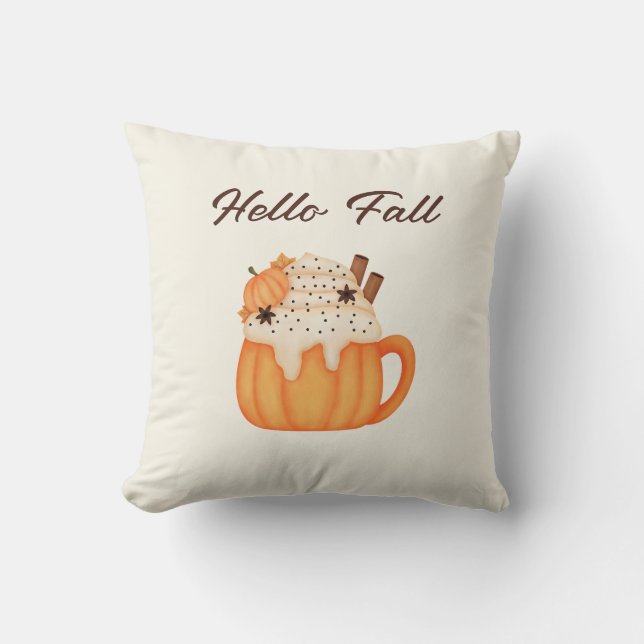 Hello Fall Pumpkin Farmhouse Watercolor Kissen (Vorderseite)