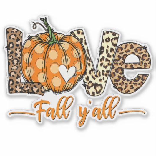 Hello Fall Pumpkin Liebe Fall Y'All Leopard Liebe Aufkleber (Vorderseite)
