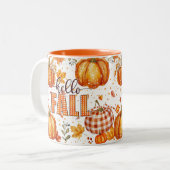 "Hello Fall" Pumpkins und Blätter Keramik Tasse (Vorderseite Links)