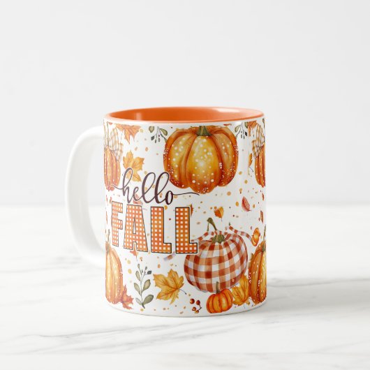 "Hello Fall" Pumpkins und Blätter Keramik Tasse (Vorderseite Links)