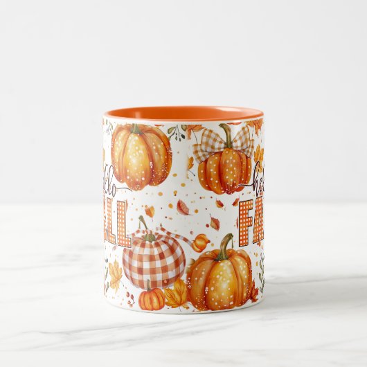 "Hello Fall" Pumpkins und Blätter Keramik Tasse (Mittel)