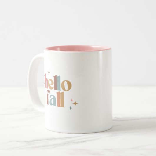 Hello Fall Retro Typografie Zweifarbige Tasse (Vorderseite Links)