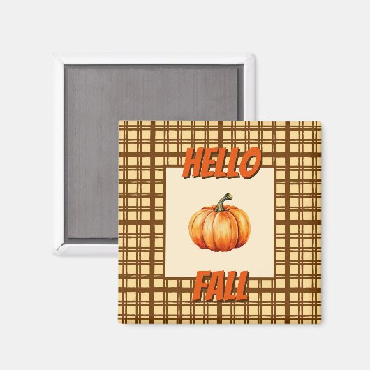 Hello Fall Rustic Kariert Pumpkin Saison Magnet (Vorderseite/Rückseite)