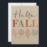 "Hello Fall" rustikale, moderne, farbenfrohe Blätt Feiertagskarte<br><div class="desc">"Hello Fall" elegante bunt Typografie auf rustikalem Papier mit modernen umrissenen Blätter. Die Rückseite mit mehr Blätter und Leerzeichen für eine handgeschriebene Note. Eine schicke, raffinierte Karte, um Kunden, Kunden, Familienmitgliedern und Freunden im Herbst Nachrichten zu senden oder Erntedank zu erhalten. Bitte kontaktieren Sie mich, wenn Sie weitere Anpassungen wünschen....</div>