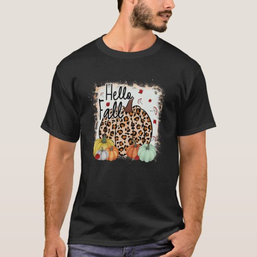 Hello Fall Theme Cheetah Pumpkin Leopard Thanksgiv T-Shirt (Vorderseite)