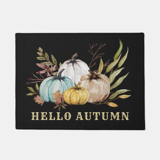 Hello Fall Wassercolor Pumpkins Kaffeepause Tasse Fußmatte (Vorderseite)