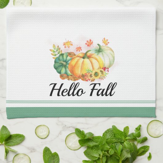 Hello Fall Watercolor Pumpkins Erntedank Geschirrtuch (Gefaltet)
