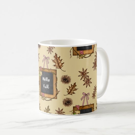 Hello Fall with Autumn Leaves Kaffeetasse (VorderseiteRechts)