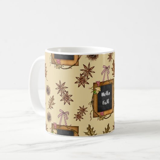 Hello Fall with Autumn Leaves Kaffeetasse (Vorderseite Links)