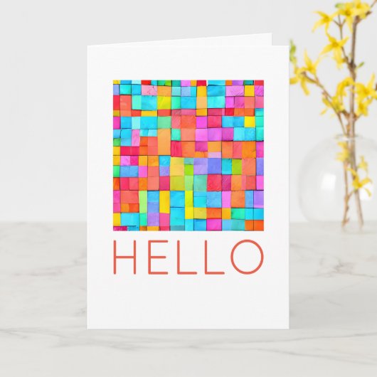 HELLO Farbenfrohe Abstrakte Kunst Spaß Karte (Gelbe Blume)