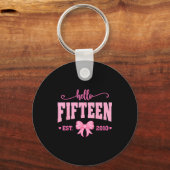 Hello Fifteen Est 2010 Coquette Bow 15th Birthday  Schlüsselanhänger (Vorderseite)