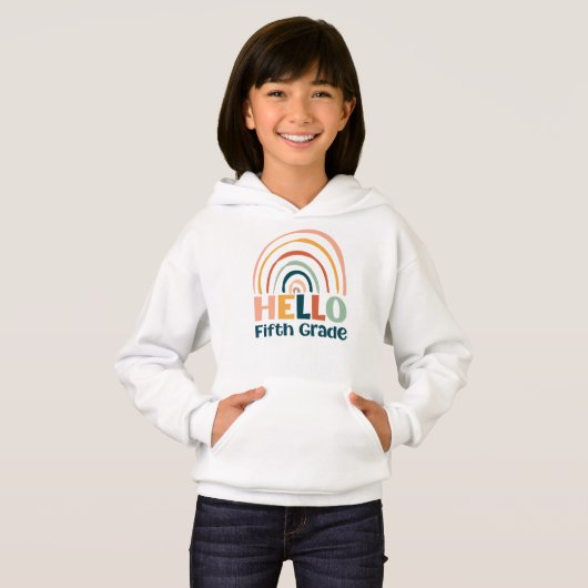 Hello Fifth Grade boho Regenbogenschule lässig Hoodie (Vorne ganz)