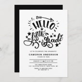 Hello Fifth Grade | Schwarzer Vierter Abschluss Einladung (Vorne/Hinten)