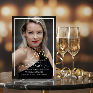 Hello Fifty 50th Birthday Party Custom Photo Folieneinladung