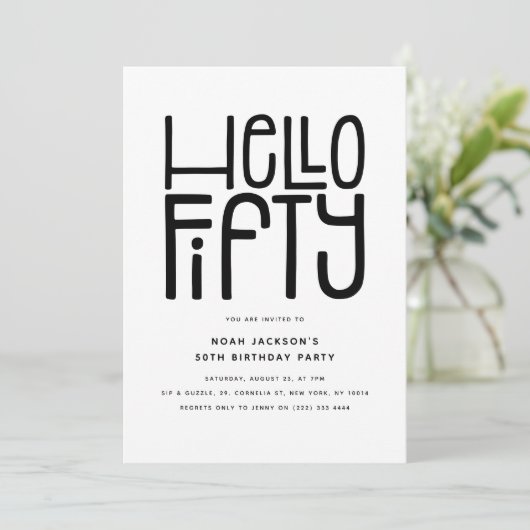 HELLO FIFTY Modern 50. Geburtstag Einladung (Stehend Vorderseite)