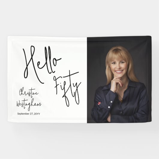 Hello Fifty Photo Script 50th Birthday Party Banner (Horizontal)