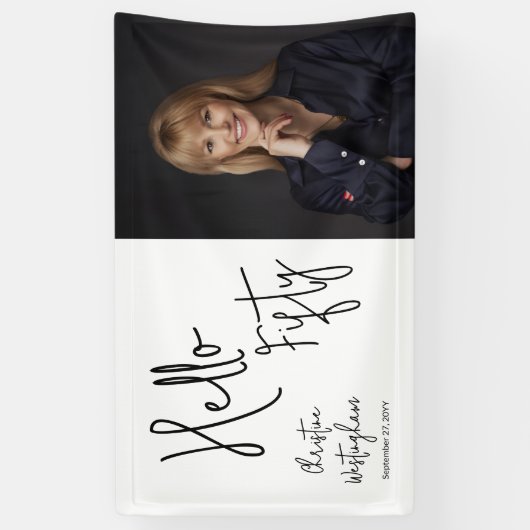 Hello Fifty Photo Script 50th Birthday Party Banner (Vertikal)
