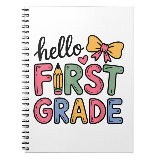 Hello First Grade Coquette Bow Teacher Notizblock (Vorderseite)