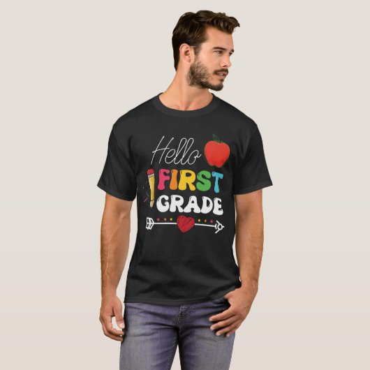 Hello First Grade Heart Apple T-Shirt (Vorne ganz)