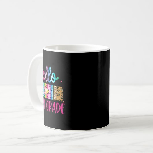 Hello First Grade Leopard Tie Dye Pencil Cute Teac Kaffeetasse (Vorderseite Links)