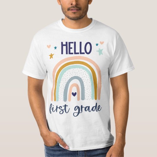 Hello First Grade Retro Rainbow Cute for Teaher Gi T-Shirt (Vorderseite)