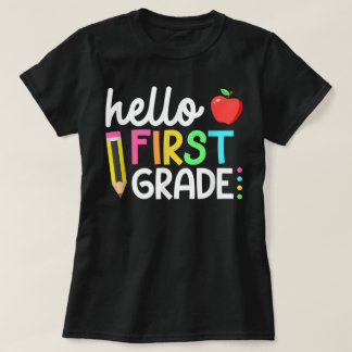 Hello First Grade Teacher Coquette Pencil Bow T-Shirt