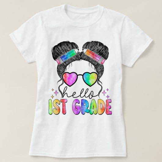 Hello First Grade Teacher Coquette Pencil Bow T-Shirt (Design vorne)