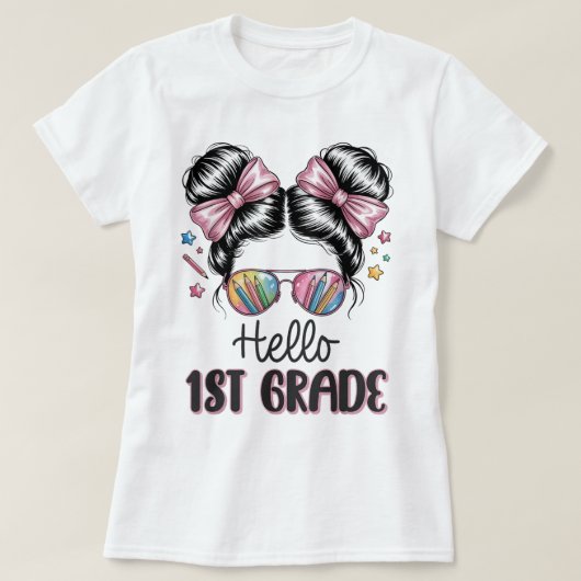 Hello First Grade Teacher Coquette Pencil Bow T-Shirt (Design vorne)