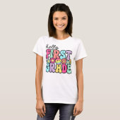 Hello First Grade Teacher Coquette Pencil Bow T-Shirt (Vorne ganz)