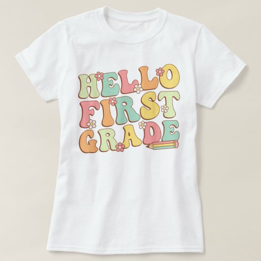 Hello First Grade Teacher Coquette Pencil Bow T-Shirt (Design vorne)
