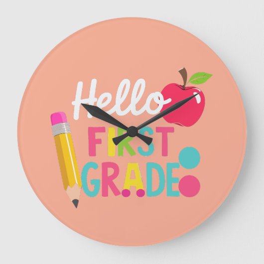 Hello First Grade Team 1st Grade Back to School Große Wanduhr (Vorderseite)