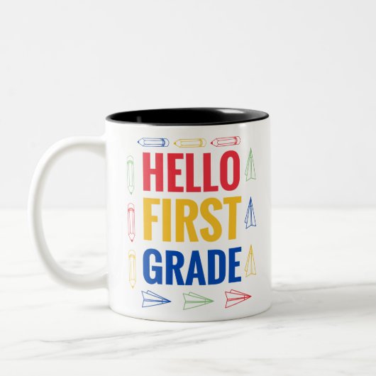 Hello First Grade Zweifarbige Tasse (Links)