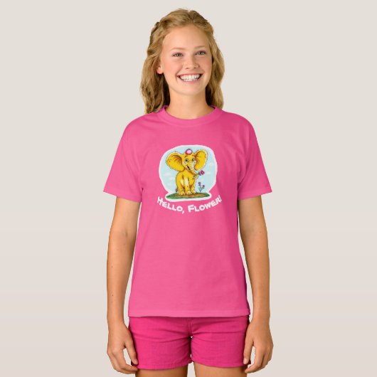 “Hello, Flower! – Cute Yellow Elephant T-Shirt for (Vorne ganz)