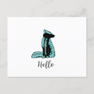 "Hello" Folk Fox Postcard Travel World USA Feiertagspostkarte