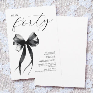 Hello Forty Black Bow Elegant 40. Geburtstag Party Einladung