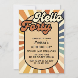 Hello Forty Brown Retro Sun Groovy Wave Geburtstag Einladung