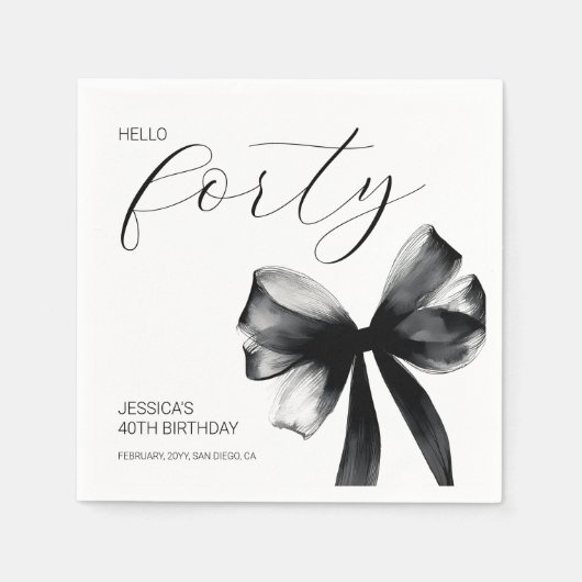 Hello Forty Elegant Script Bow 40th Birthday Party Serviette (Vorderseite)
