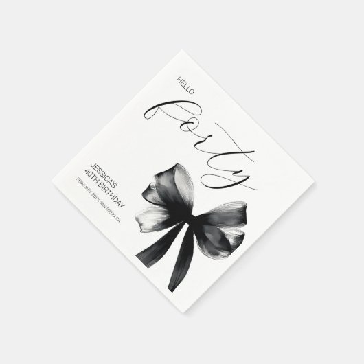 Hello Forty Elegant Script Bow 40th Birthday Party Serviette (Ecke)