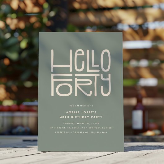 HELLO FORTY Modern 40. Geburtstag Einladung