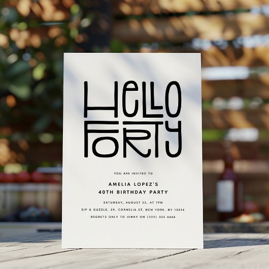 HELLO FORTY Modern 40. Geburtstag Einladung