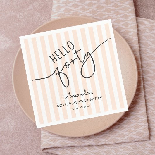 Hello Forty Modern Script Chic 40th Birthday Party Serviette