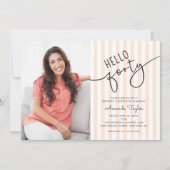 Hello Forty Modern Script Photo 40th Birthday Einladung (Vorderseite)