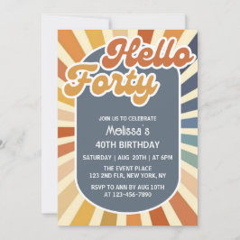 Hello Forty Retro Sun Groovy Wave Geburtstag Einladung