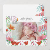 Hello Foto Floral Birth Ankündigung (Vorne/Hinten)